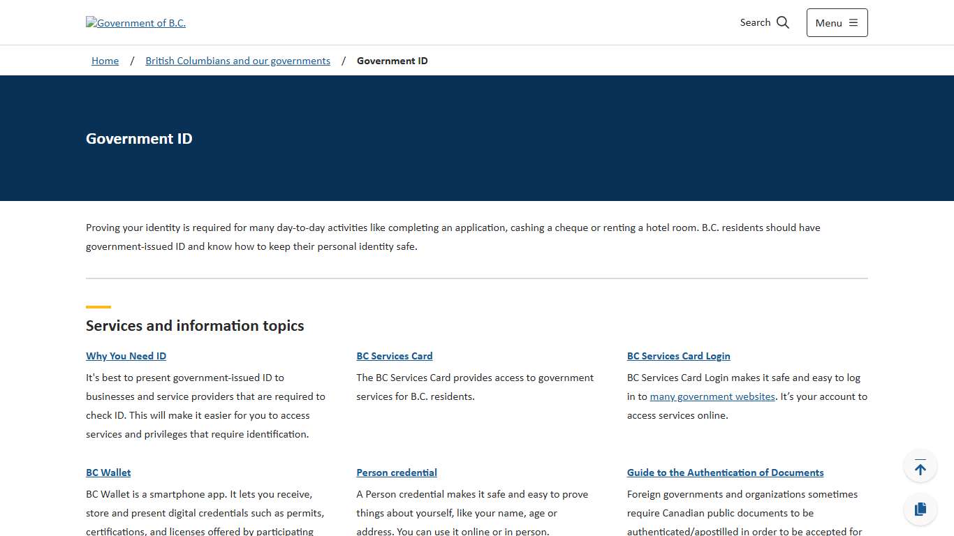 Government ID - Province of British Columbia